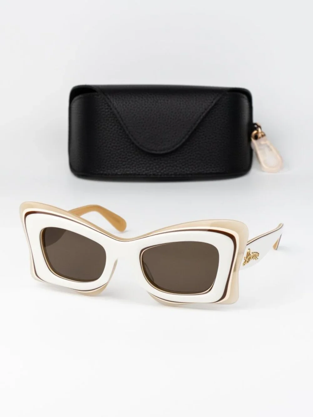 Loewe Women Sunglasses Ivory Brown Mirror Cat Eye LW40140U 25E NEW AUTHENTIC